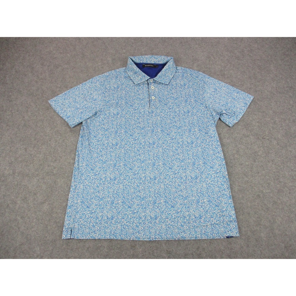 Bugatchi Polo Shirt Mens Large Blue Geometric Print Mercerized Cotton LF2278